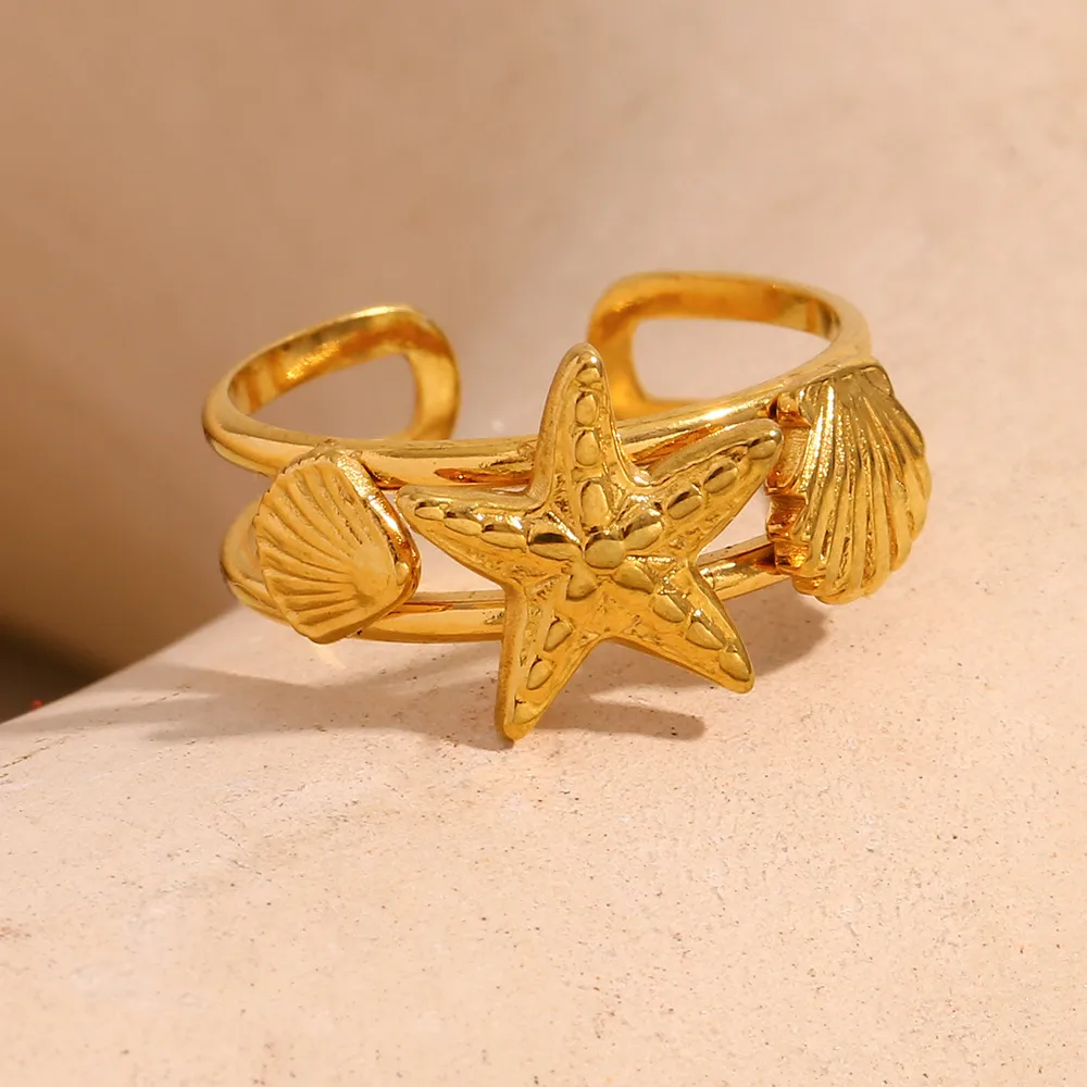 Vacation Classic Style Starfish 304 Stainless Steel Plating 18K Gold Plated Women's Rings display picture 4