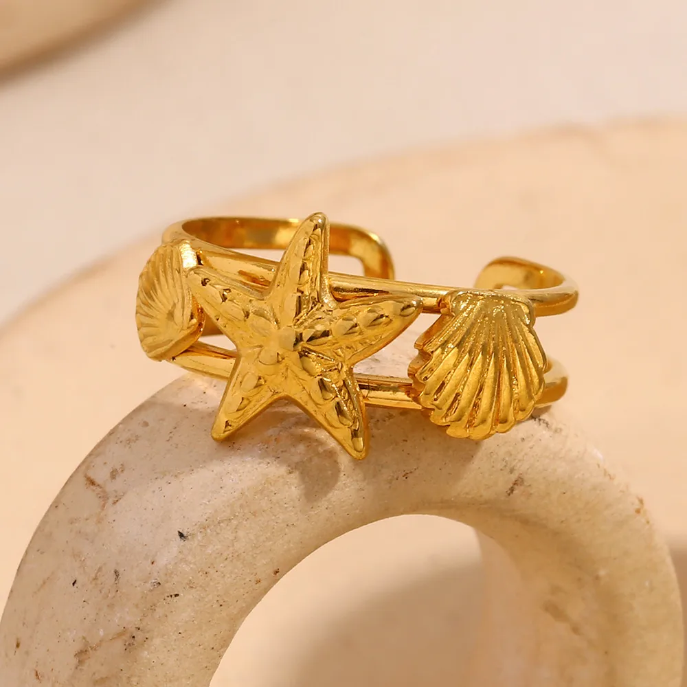 Vacation Classic Style Starfish 304 Stainless Steel Plating 18K Gold Plated Women's Rings display picture 5