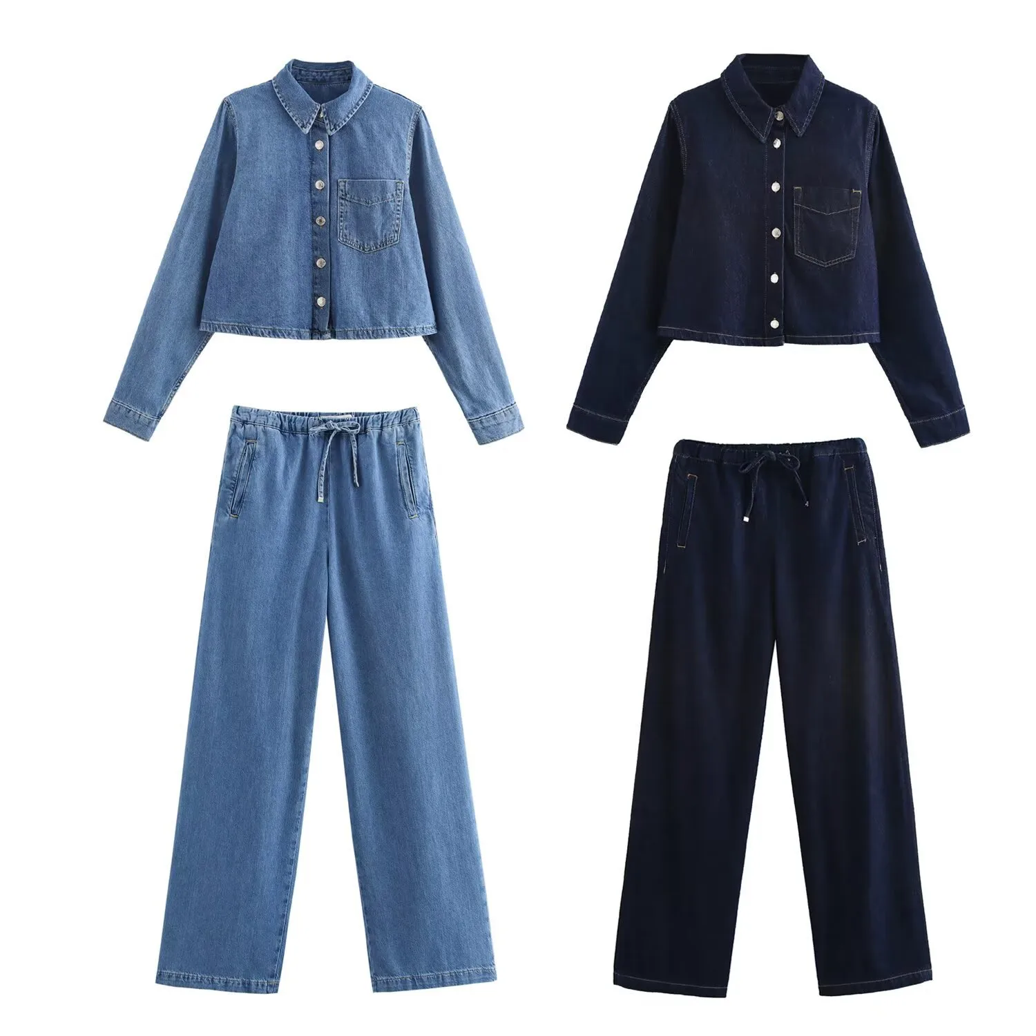 Holiday Daily Selfie Women's Streetwear Solid Color Cotton Polyester Denim Pant Co-ord Set Shorts Sets display picture 1