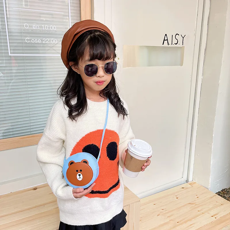 Kid'S Pu Leather Cartoon Bear Cute Round Zipper Crossbody Bag display picture 14