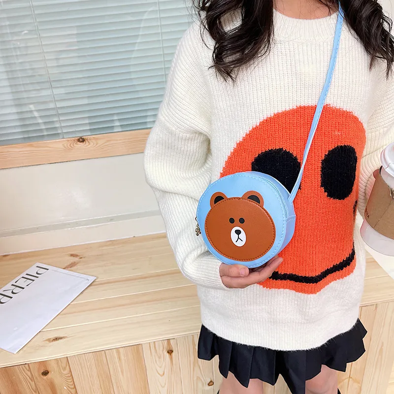 Kid'S Pu Leather Cartoon Bear Cute Round Zipper Crossbody Bag display picture 7