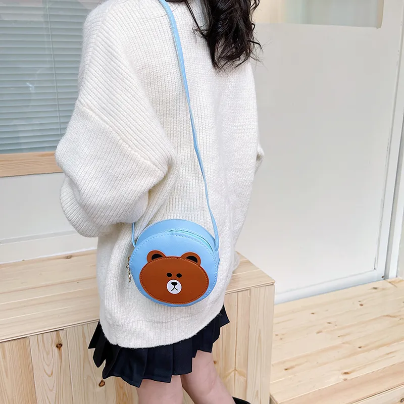 Kid'S Pu Leather Cartoon Bear Cute Round Zipper Crossbody Bag display picture 16