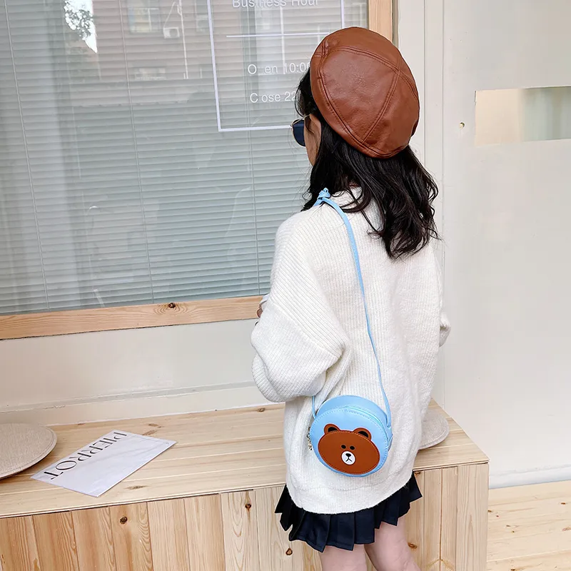 Kid'S Pu Leather Cartoon Bear Cute Round Zipper Crossbody Bag display picture 29