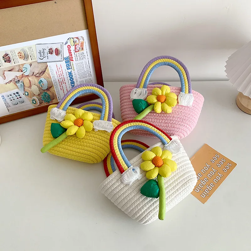 Women's Knit Rainbow Flower Cute Square Open Handbag display picture 15