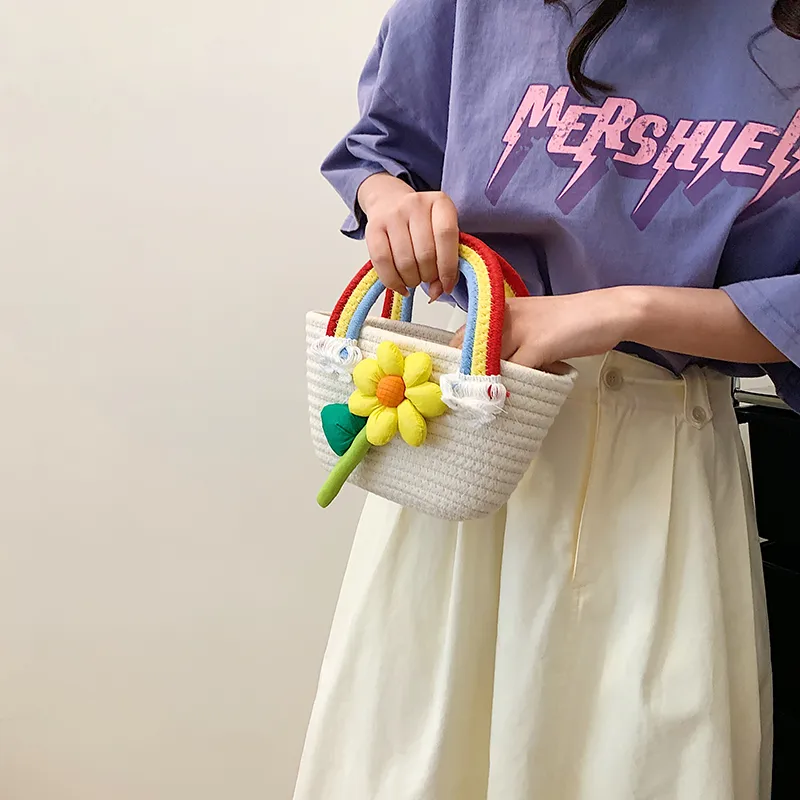 Women's Knit Rainbow Flower Cute Square Open Handbag display picture 9