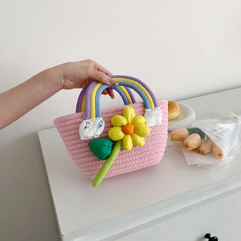 Women's Knit Rainbow Flower Cute Square Open Handbag display picture 10