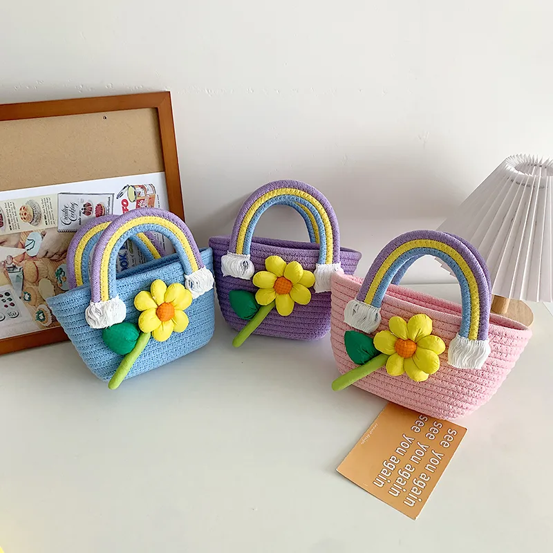 Women's Knit Rainbow Flower Cute Square Open Handbag display picture 12