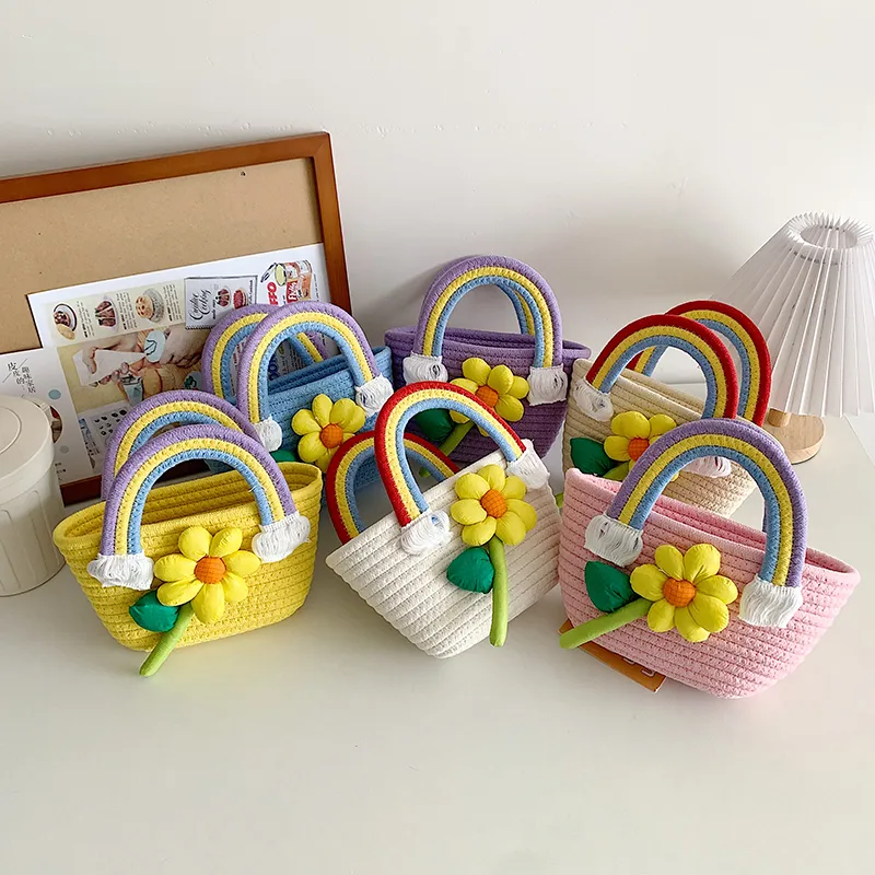 Women's Knit Rainbow Flower Cute Square Open Handbag display picture 13