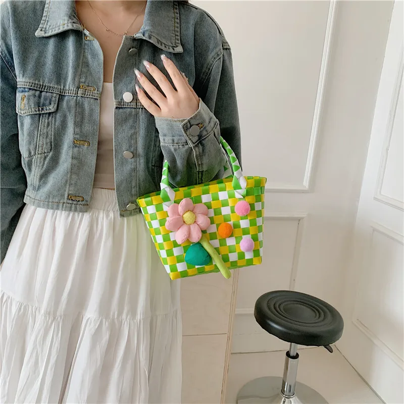 Women's Braid Plaid Flower Cute Square Open Handbag display picture 1
