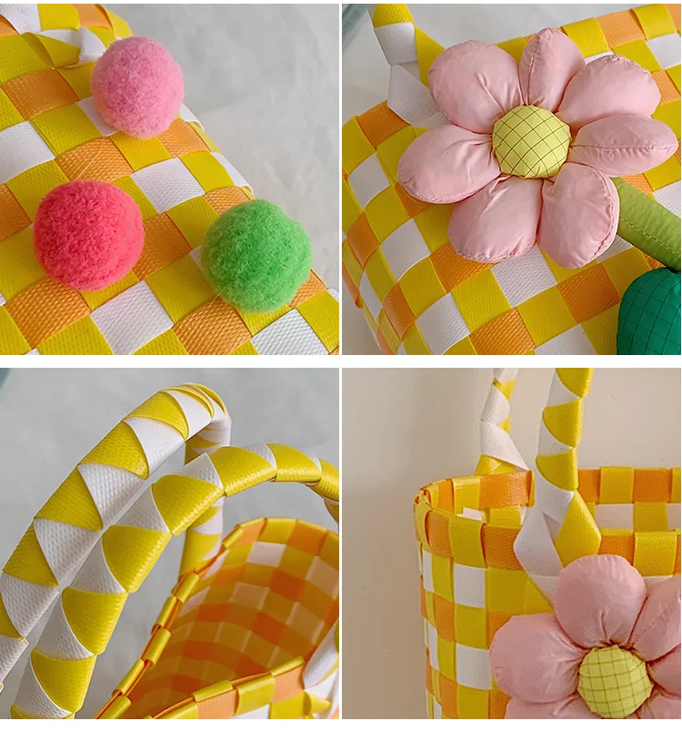 Women's Braid Plaid Flower Cute Square Open Handbag display picture 3
