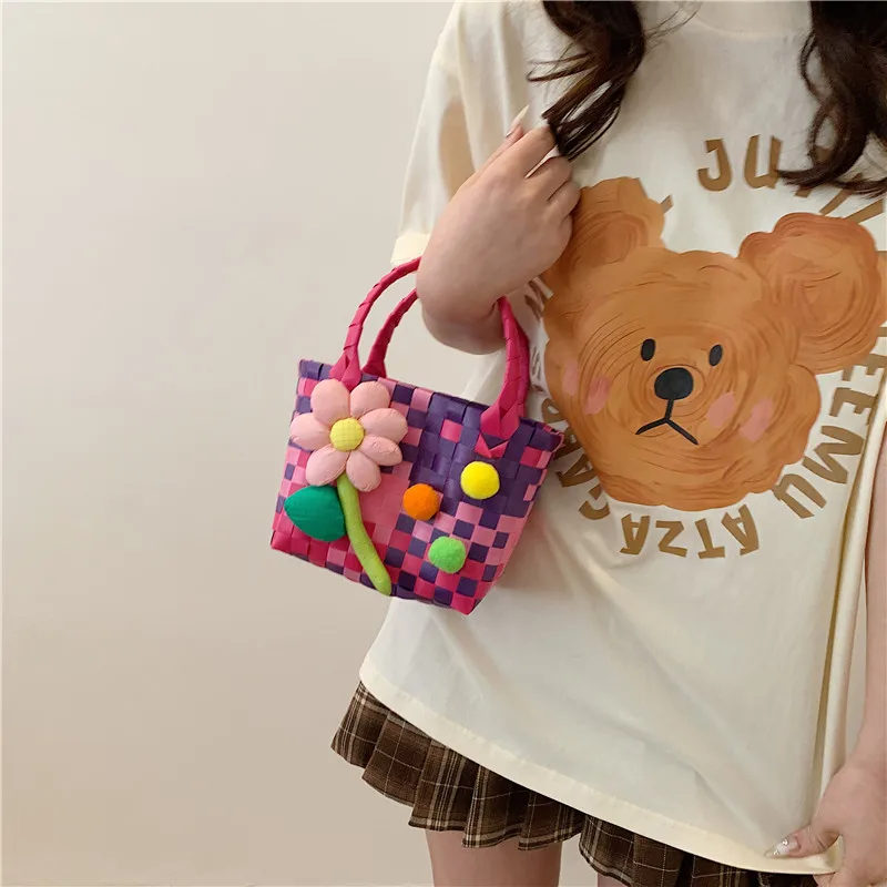 Women's Braid Plaid Flower Cute Square Open Handbag display picture 4