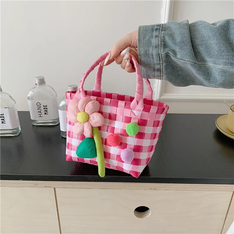 Women's Braid Plaid Flower Cute Square Open Handbag display picture 15