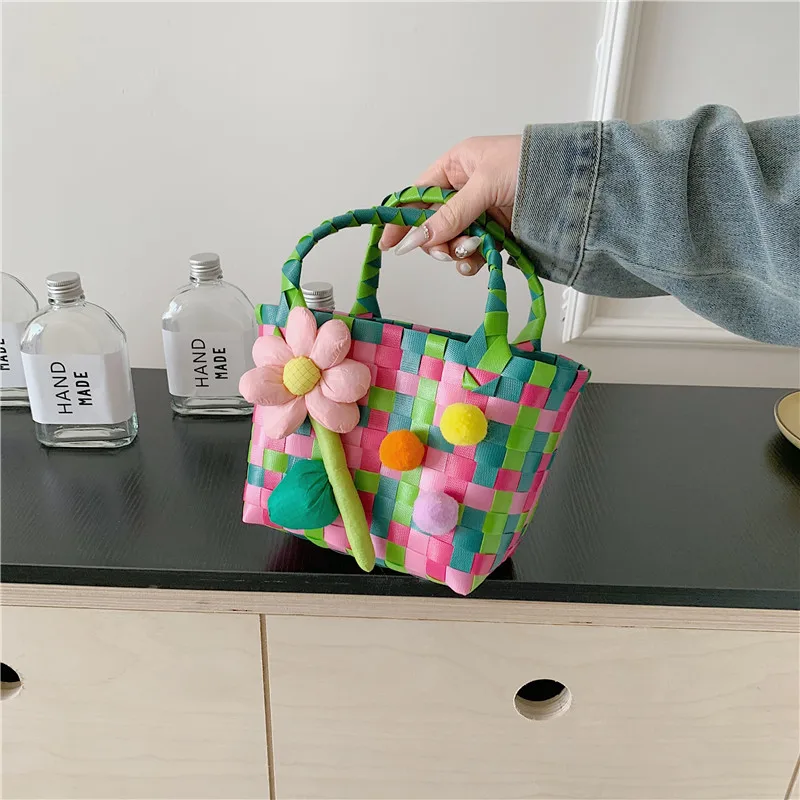 Women's Braid Plaid Flower Cute Square Open Handbag display picture 6