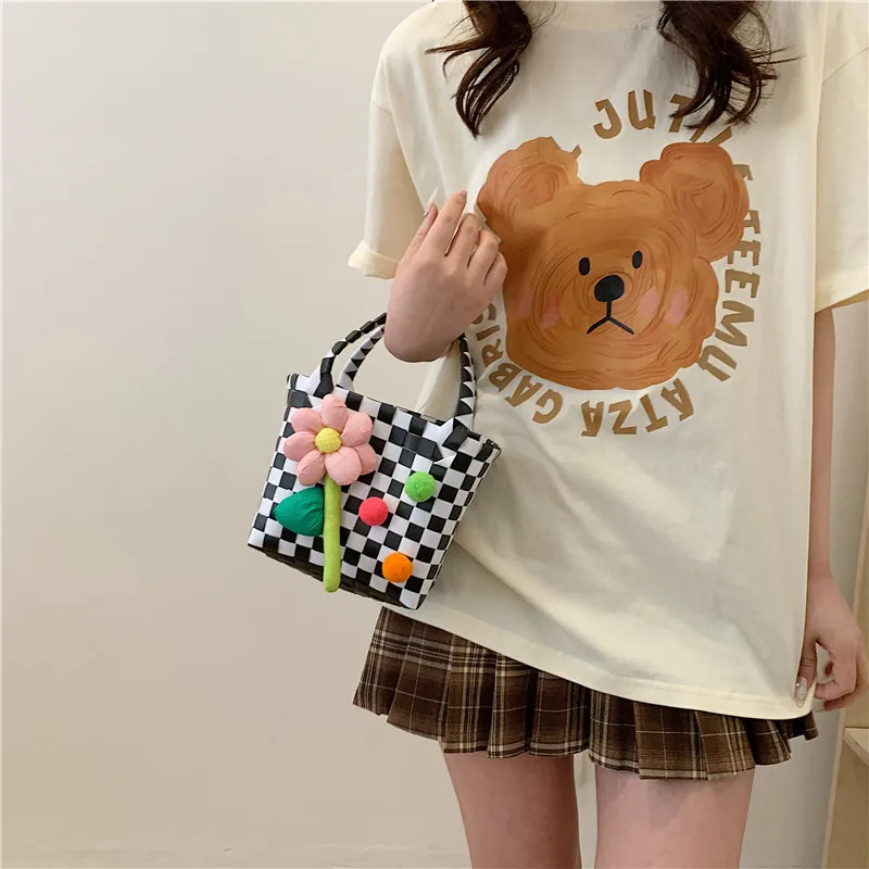 Women's Braid Plaid Flower Cute Square Open Handbag display picture 5