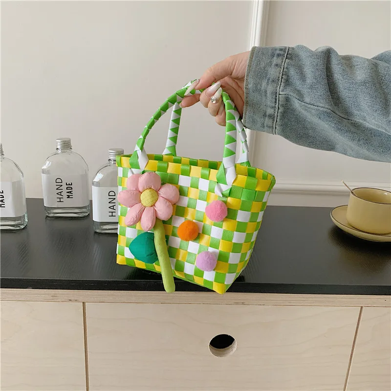 Women's Braid Plaid Flower Cute Square Open Handbag display picture 11