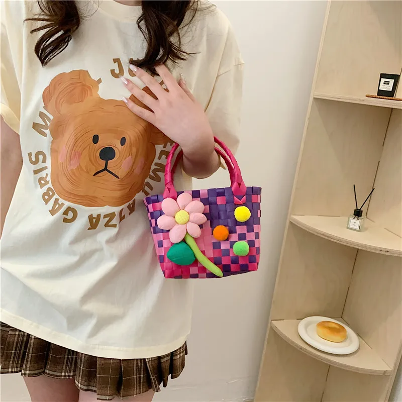 Women's Braid Plaid Flower Cute Square Open Handbag display picture 7