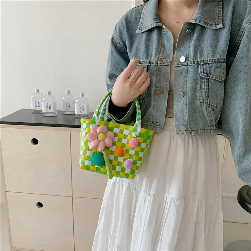 Women's Braid Plaid Flower Cute Square Open Handbag display picture 8