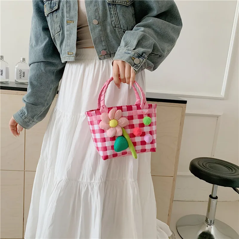 Women's Braid Plaid Flower Cute Square Open Handbag display picture 13