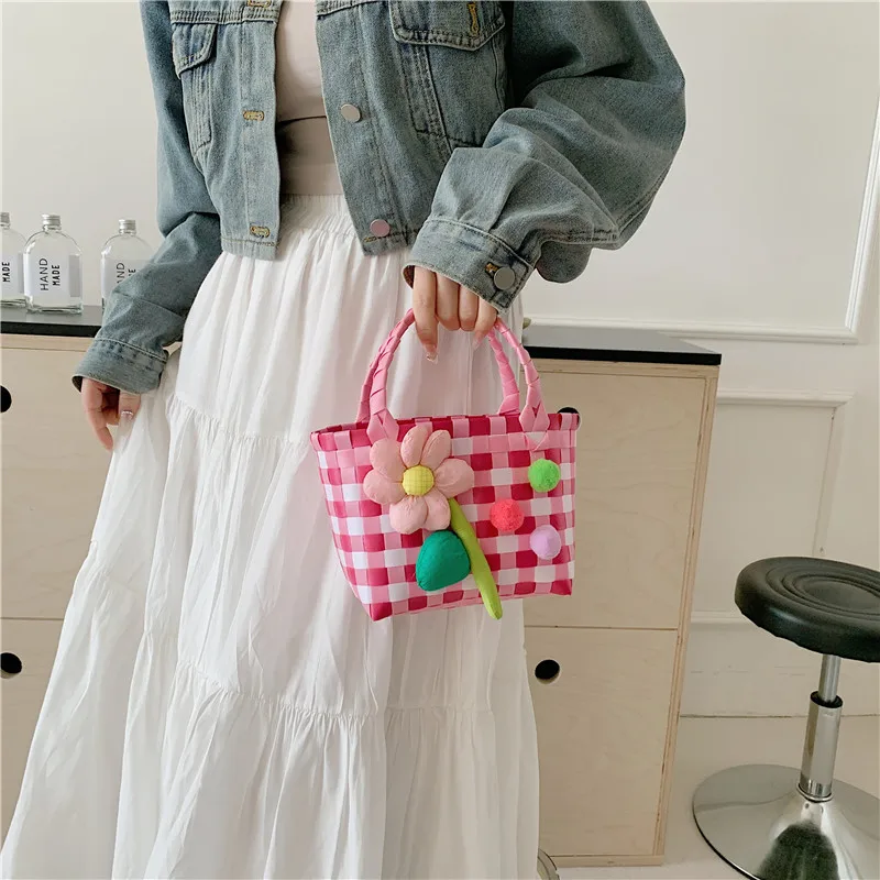 Women's Braid Plaid Flower Cute Square Open Handbag display picture 21