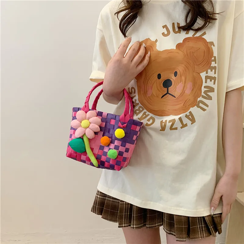 Women's Braid Plaid Flower Cute Square Open Handbag display picture 9