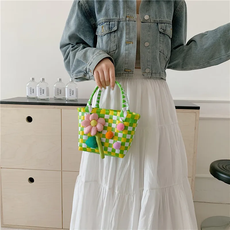 Women's Braid Plaid Flower Cute Square Open Handbag display picture 22