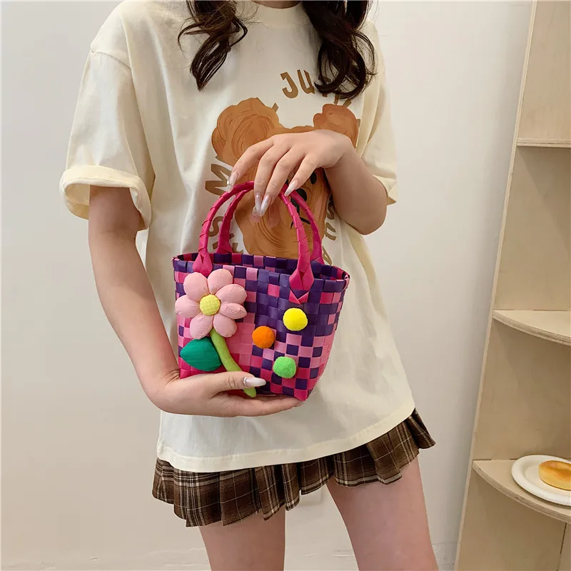 Women's Braid Plaid Flower Cute Square Open Handbag display picture 12
