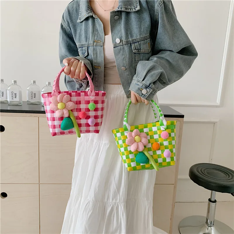 Women's Braid Plaid Flower Cute Square Open Handbag display picture 24