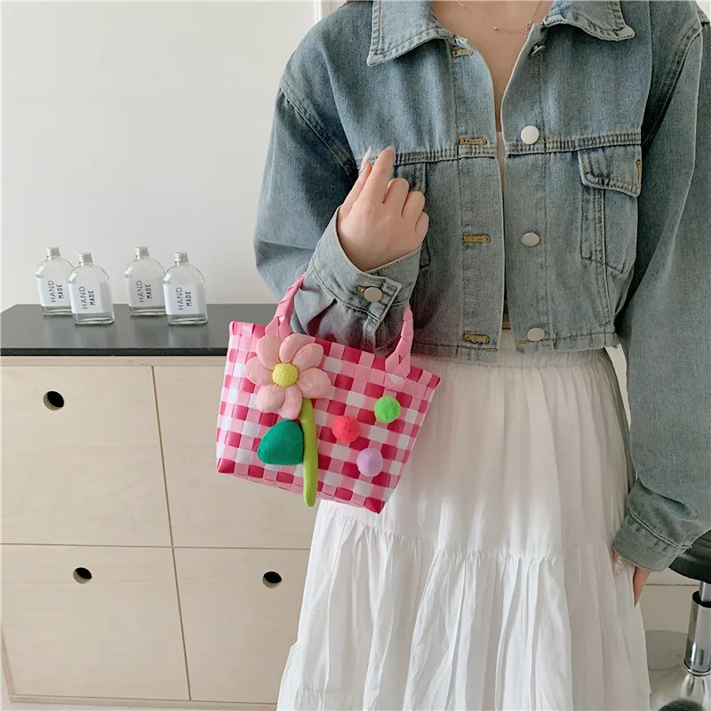 Women's Braid Plaid Flower Cute Square Open Handbag display picture 14