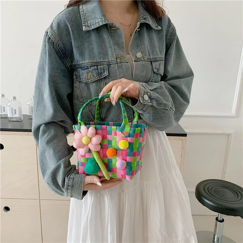 Women's Braid Plaid Flower Cute Square Open Handbag display picture 27