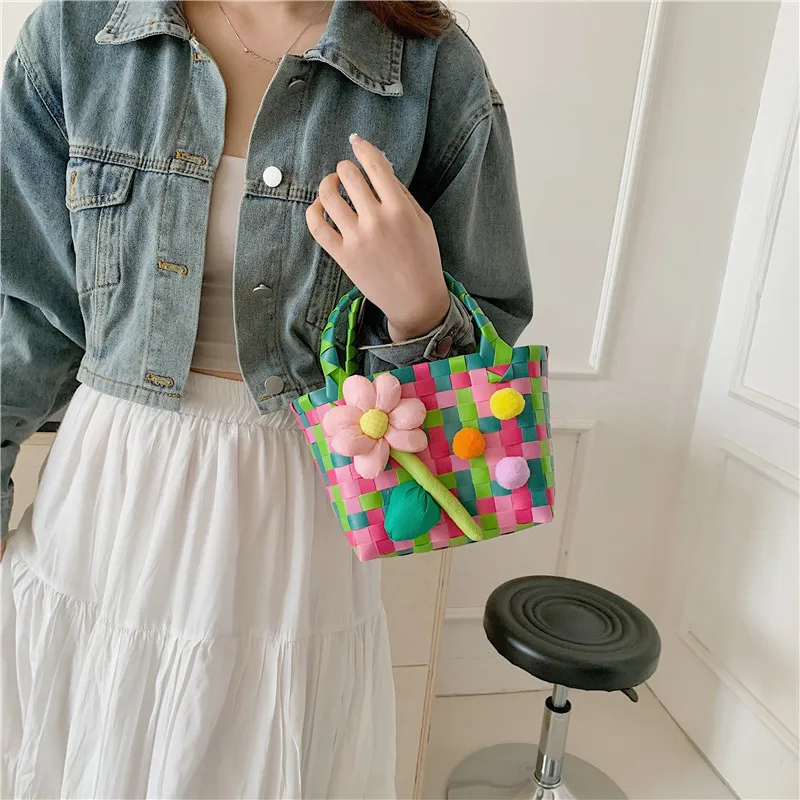 Women's Braid Plaid Flower Cute Square Open Handbag display picture 20