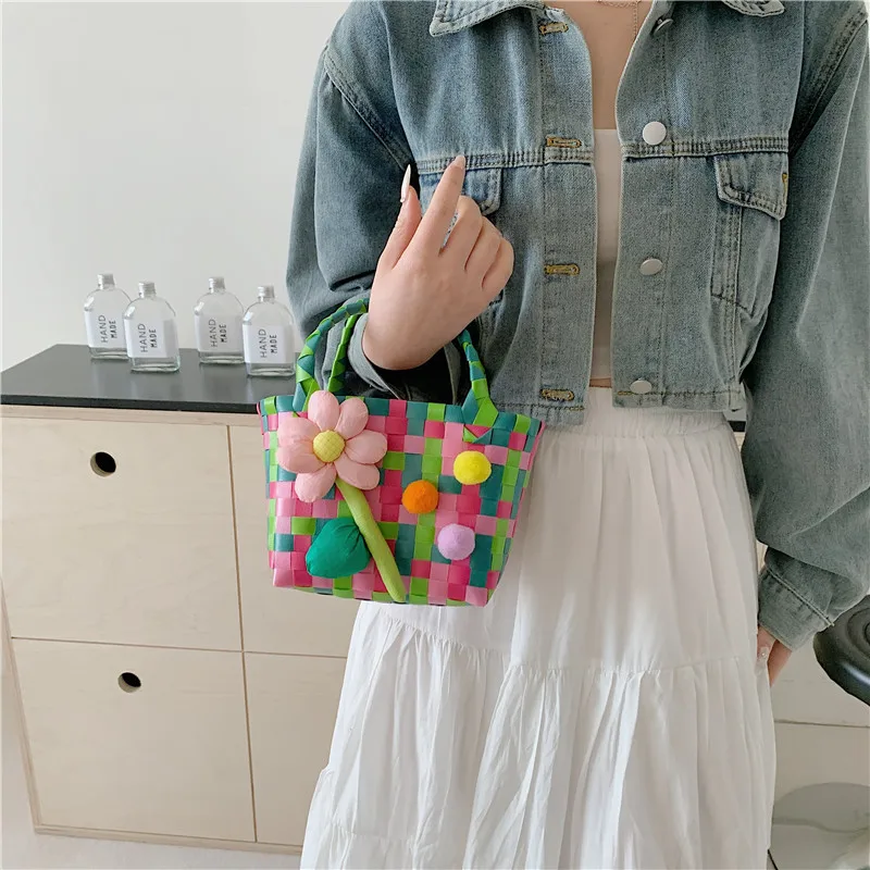 Women's Braid Plaid Flower Cute Square Open Handbag display picture 19