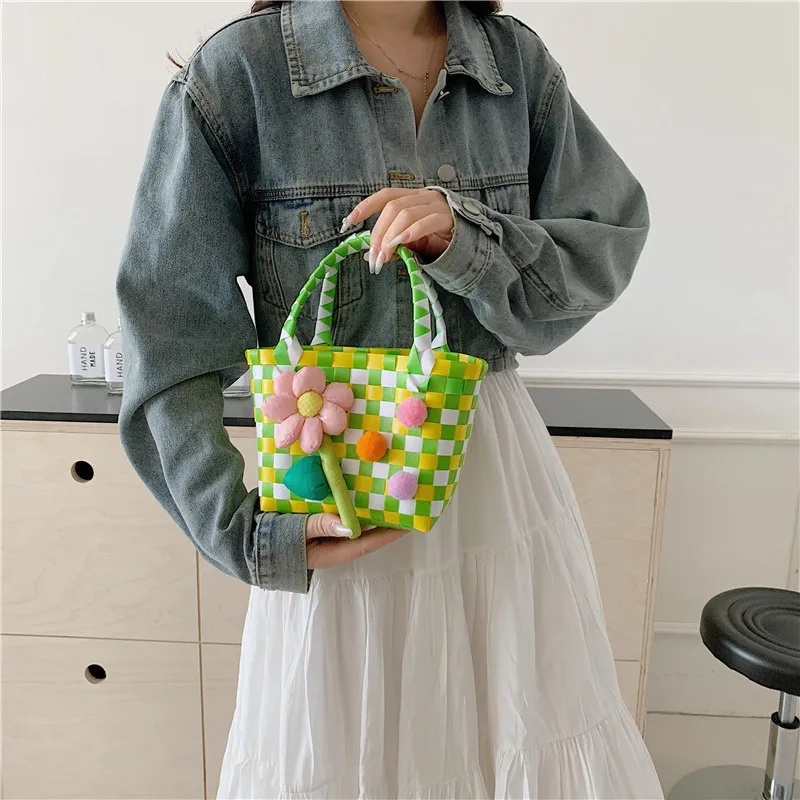 Women's Braid Plaid Flower Cute Square Open Handbag display picture 26