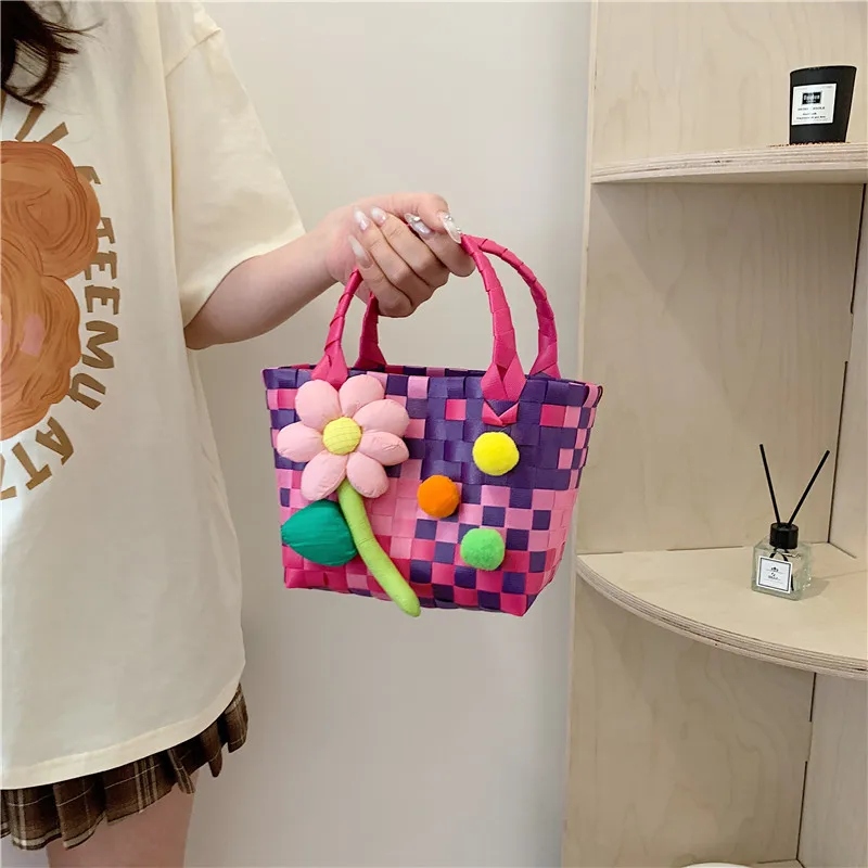 Women's Braid Plaid Flower Cute Square Open Handbag display picture 10