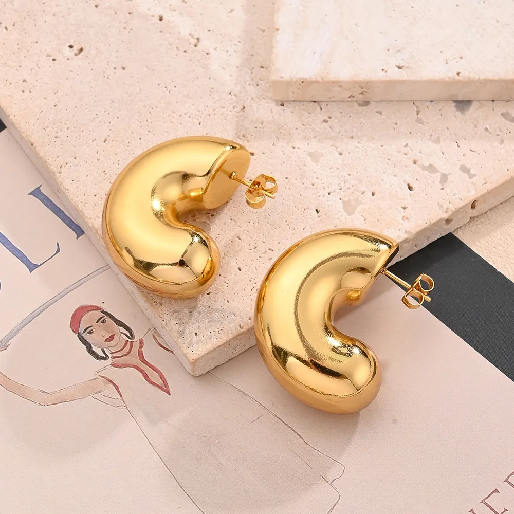 1 Pair/Package Casual Modern Style Simple Style C Shape Geometry Handmade Polishing Plating 304 Stainless Steel 18K Gold Plated Earrings display picture 4