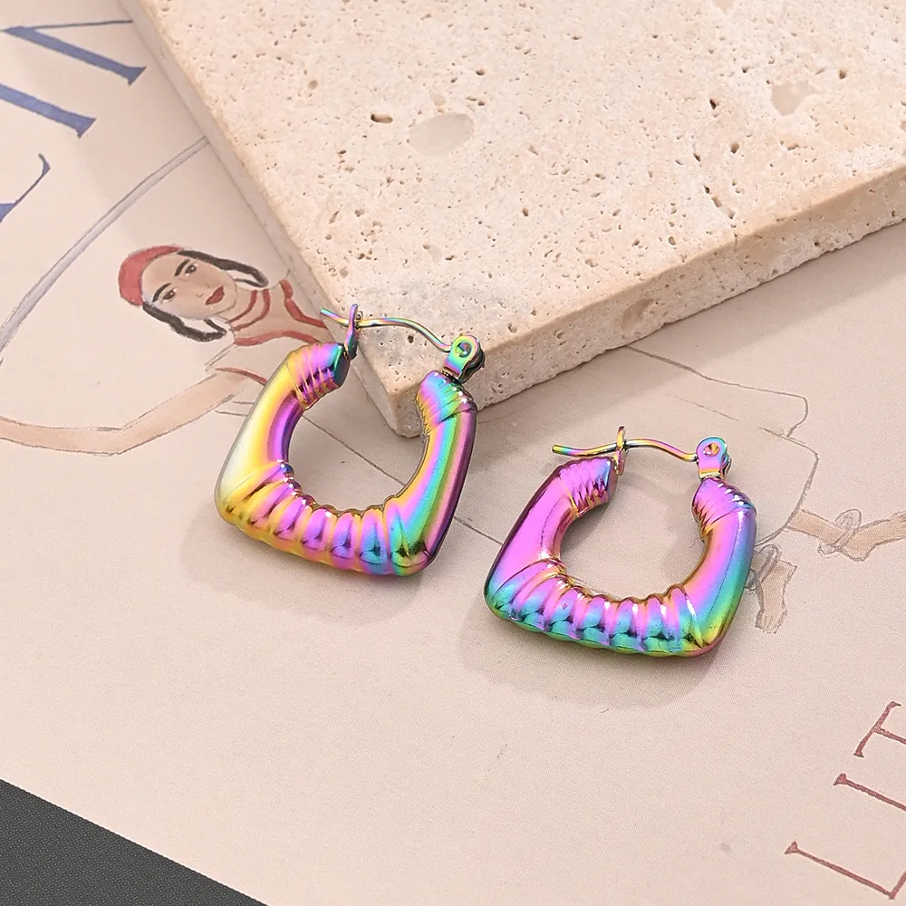 1 Pair/Package Casual Modern Style Simple Style Multicolor Square Simple Handmade Polishing Plating 304 Stainless Steel 18K Gold Plated Colorful Plating Rose Gold Plated Earrings display picture 2