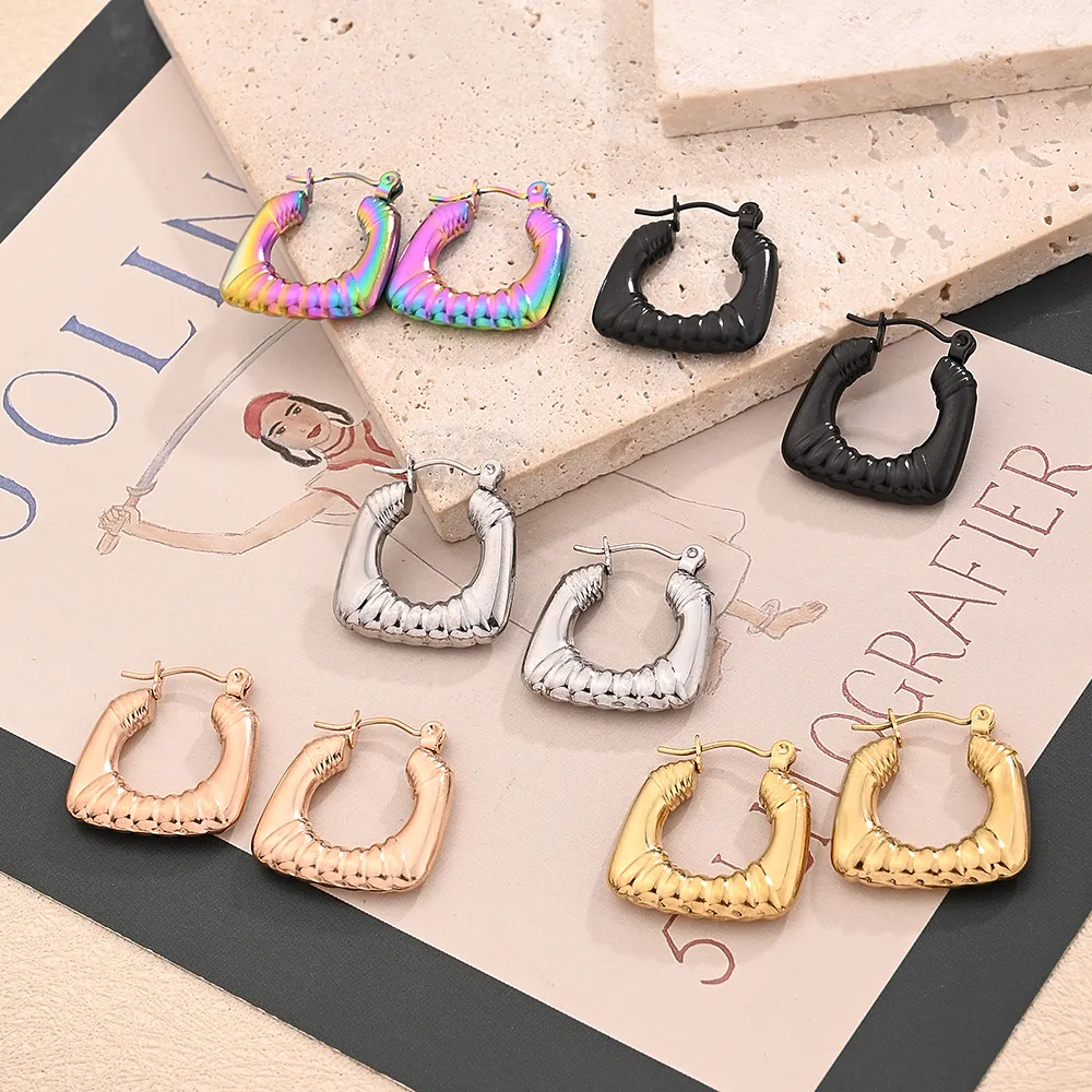 1 Pair/Package Casual Modern Style Simple Style Multicolor Square Simple Handmade Polishing Plating 304 Stainless Steel 18K Gold Plated Colorful Plating Rose Gold Plated Earrings display picture 1