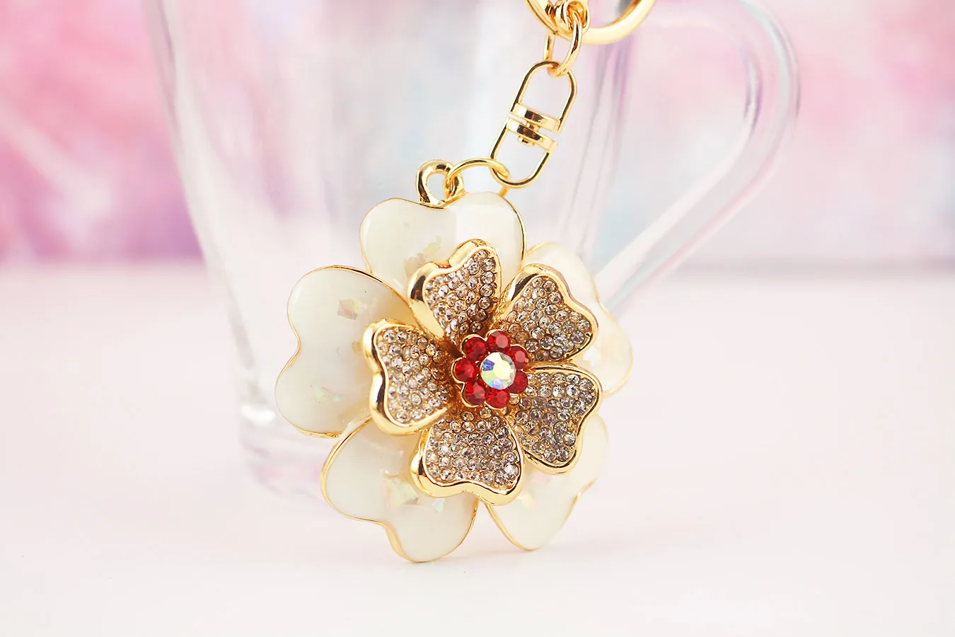 1 Piece Sweet Simple Style Flower Alloy Inlay Rhinestones Unisex Keychain display picture 2
