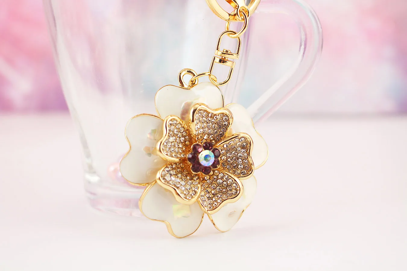 1 Piece Sweet Simple Style Flower Alloy Inlay Rhinestones Unisex Keychain display picture 4