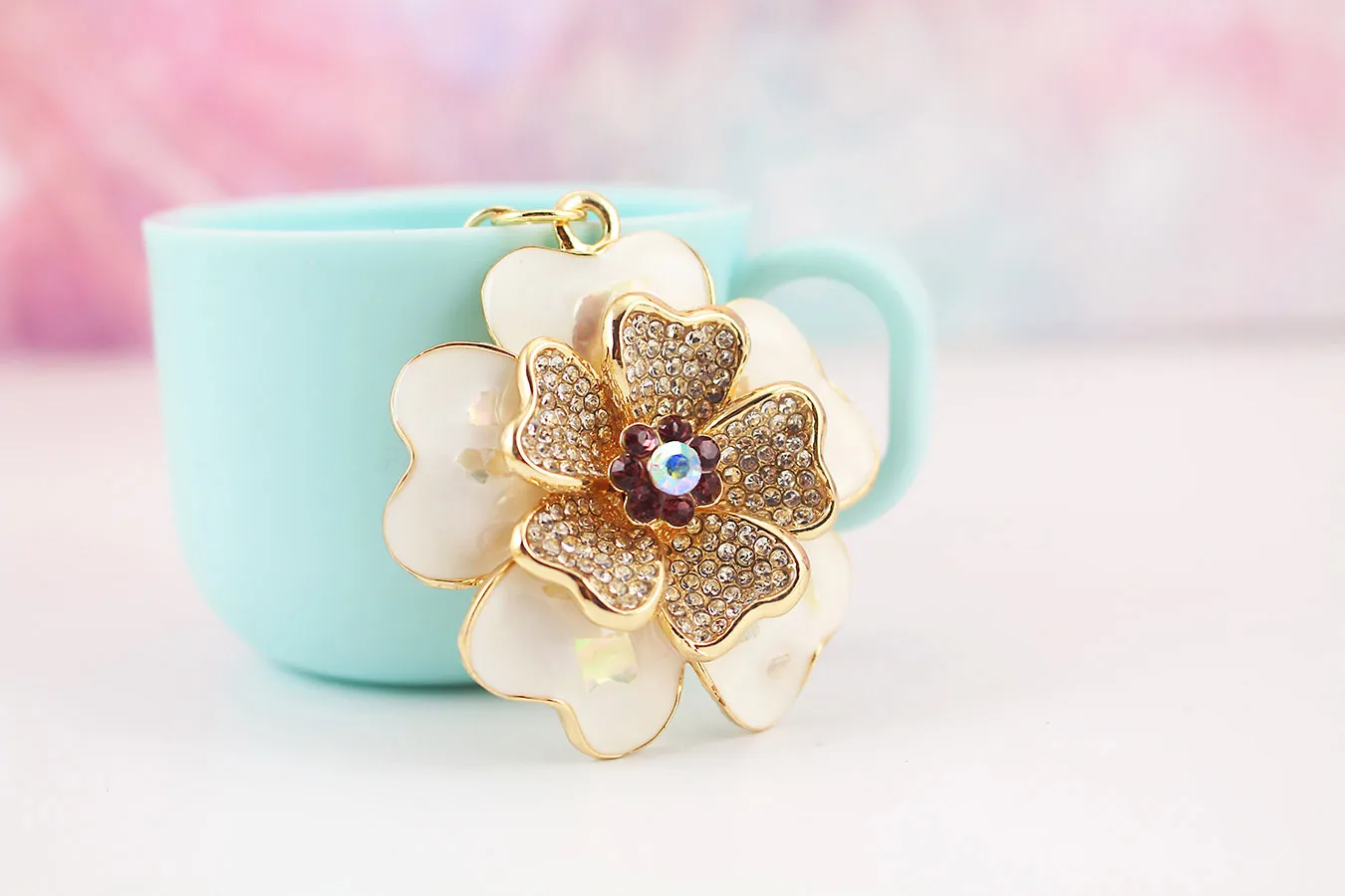 1 Piece Sweet Simple Style Flower Alloy Inlay Rhinestones Unisex Keychain display picture 3