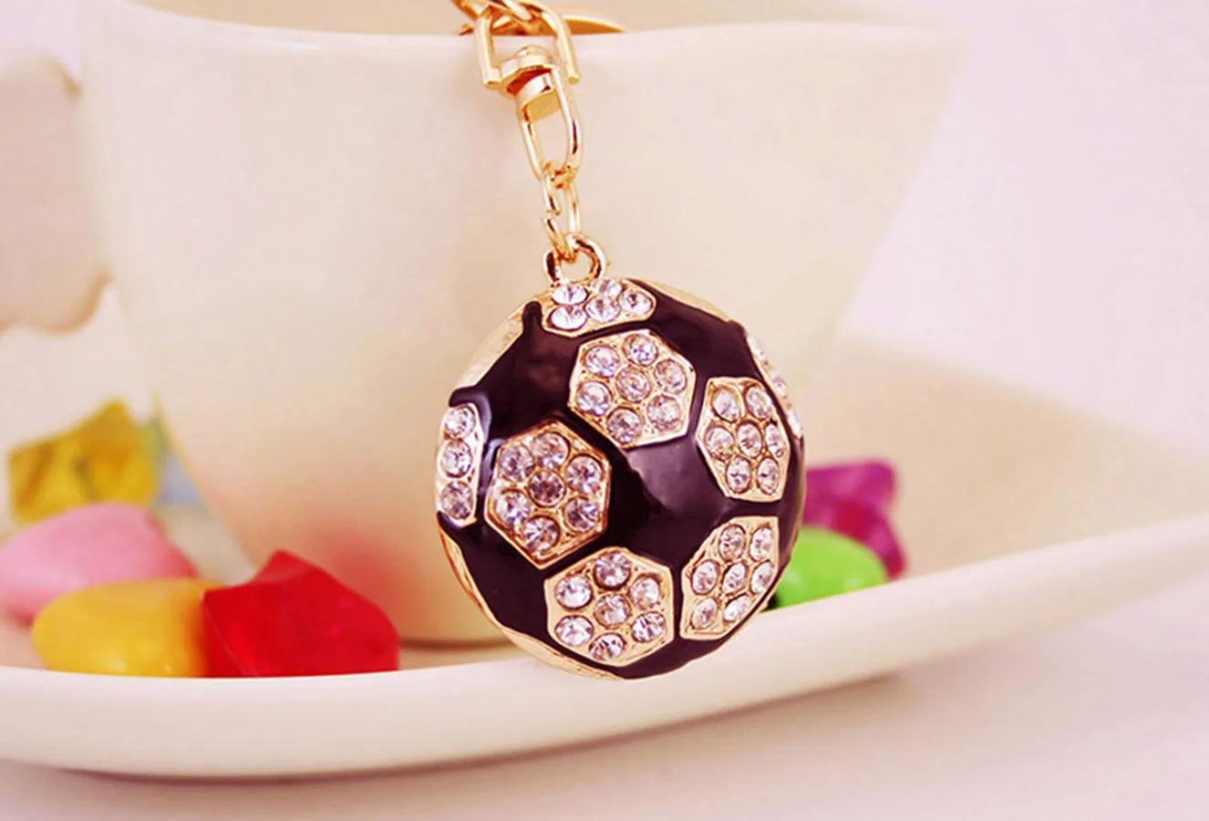 1 Piece Sweet Simple Style Football Alloy Inlay Rhinestones Unisex Keychain display picture 6