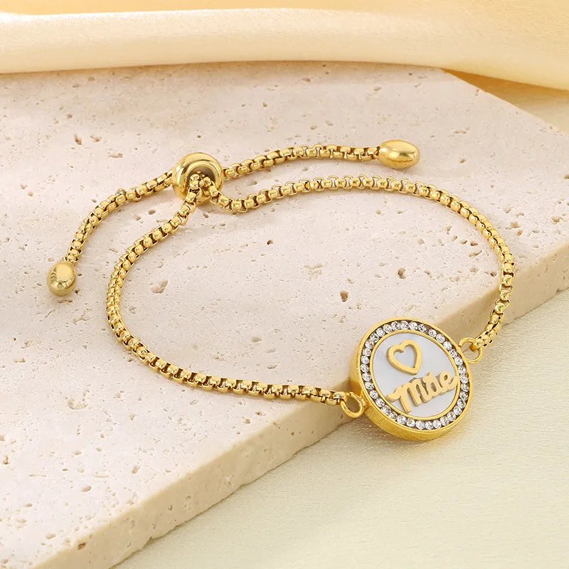 Simple Style Letter Heart Shape 304 Stainless Steel 18K Gold Plated Mother'S Day Women's Bracelets display picture 7