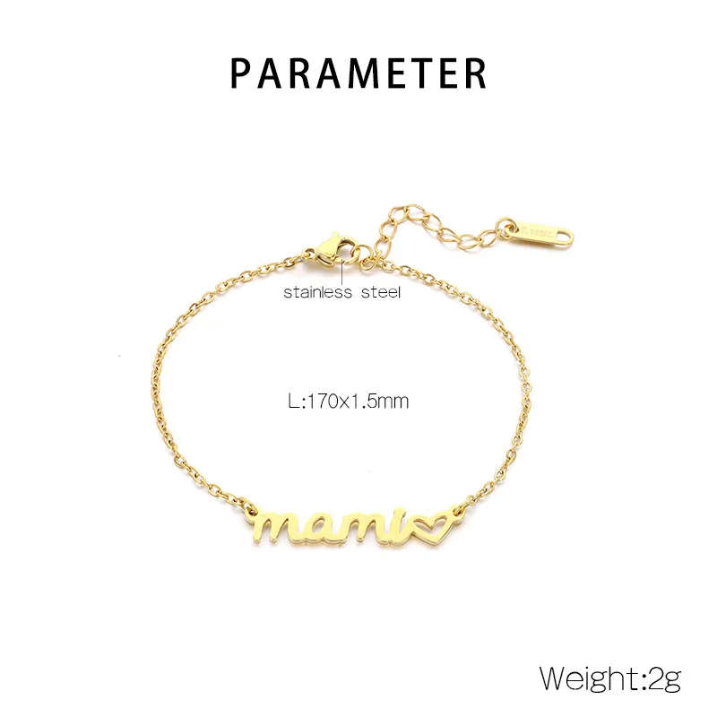 Simple Style Letter Heart Shape 304 Stainless Steel 18K Gold Plated Mother'S Day Women's Bracelets display picture 1