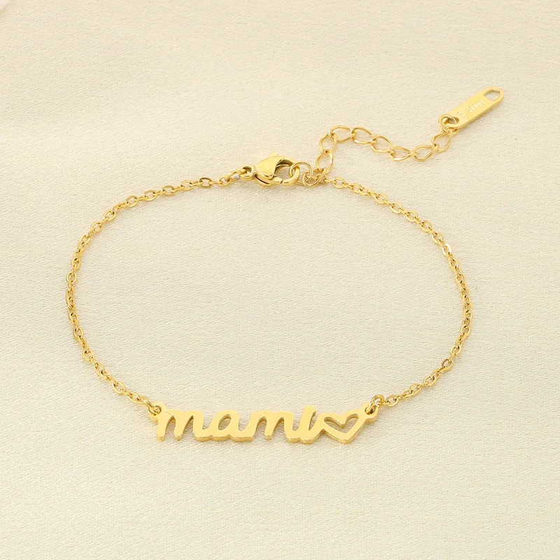 Simple Style Letter Heart Shape 304 Stainless Steel 18K Gold Plated Mother'S Day Women's Bracelets display picture 15