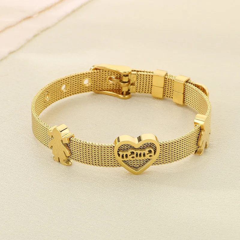 Simple Style Letter Heart Shape 304 Stainless Steel 18K Gold Plated Mother'S Day Women's Bracelets display picture 13