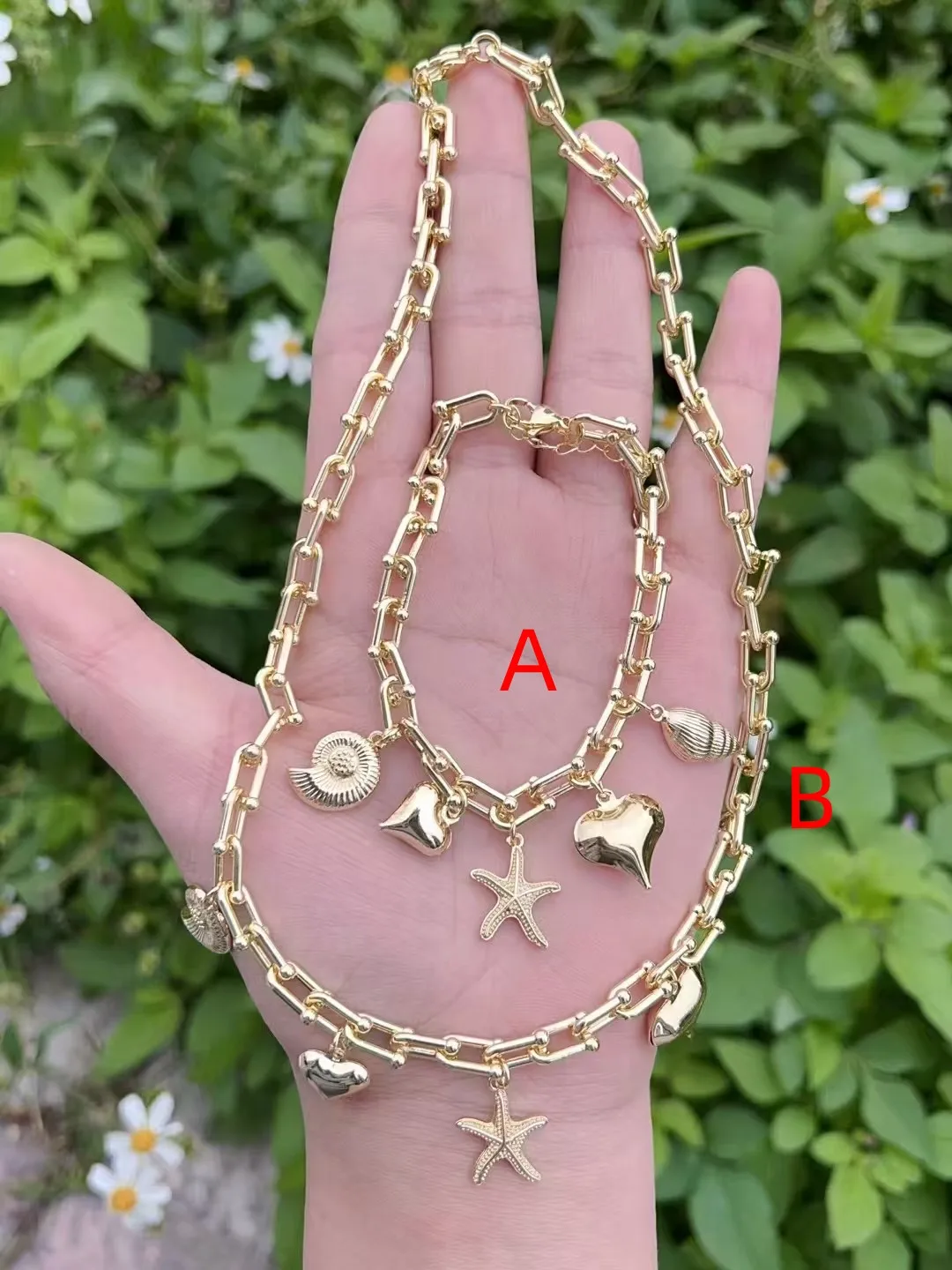 IG Style Marine Style Starfish Conch Heart Shape Copper Polishing 18K Gold Plated Women's Bracelets Necklace Jewelry Set display picture 2
