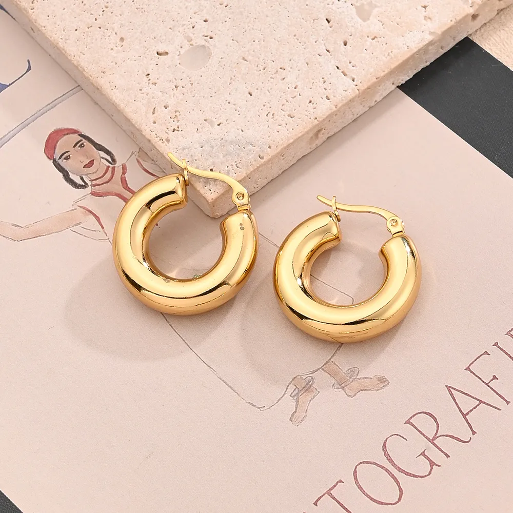 1 Pair/Package Casual Modern Style Simple Style U Shape Handmade Polishing Plating 304 Stainless Steel 18K Gold Plated Earrings display picture 2