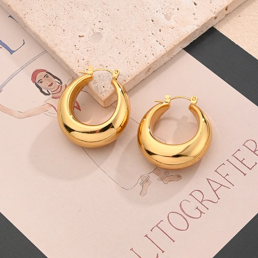 1 Pair/Package Casual Modern Style Simple Style U Shape Handmade Polishing Plating 304 Stainless Steel 18K Gold Plated Earrings display picture 4