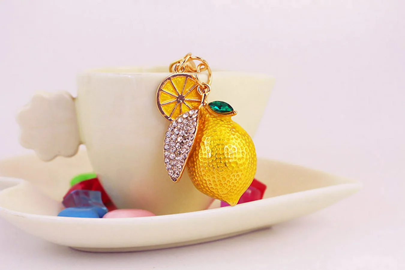 1 Piece Pastoral Lemon Alloy Inlay Rhinestones Unisex Keychain display picture 5