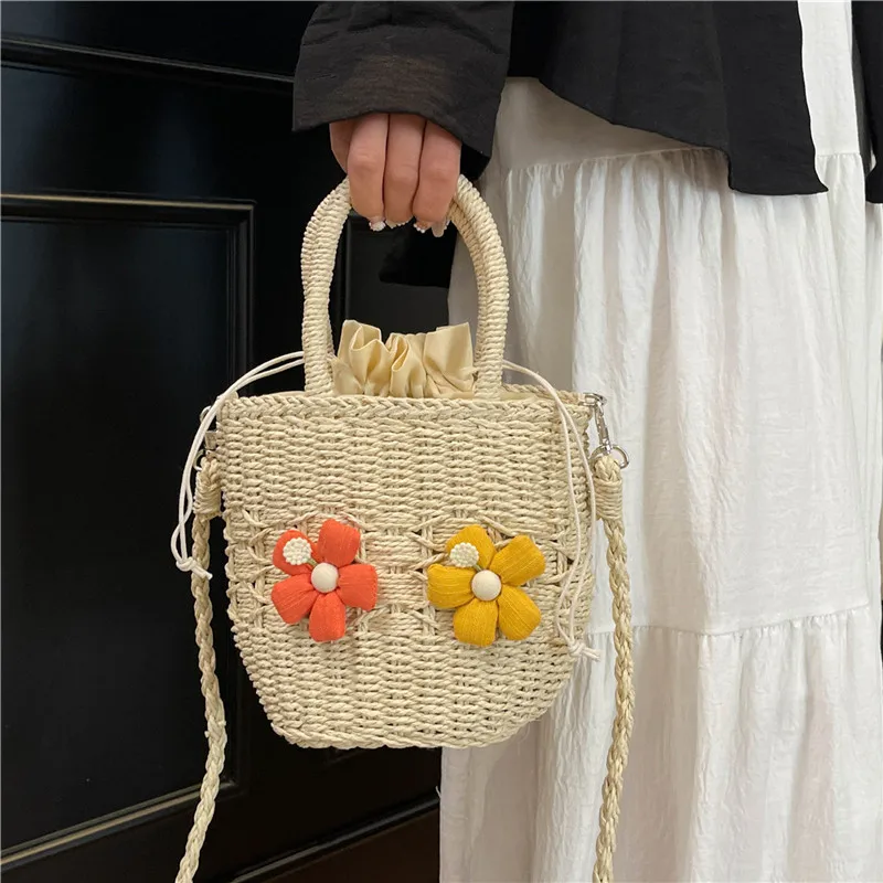 Women's Straw Flower Vacation Square String Straw Bag display picture 17