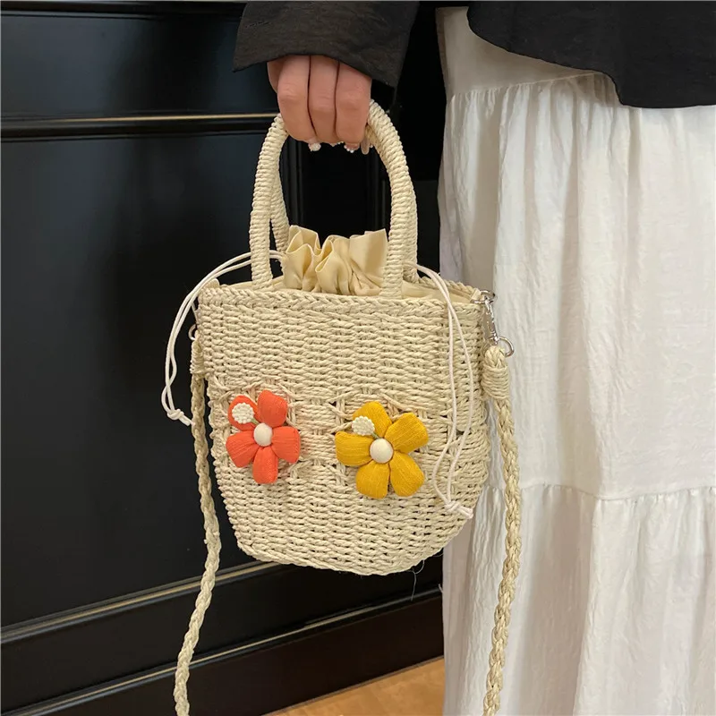 Women's Straw Flower Vacation Square String Straw Bag display picture 7